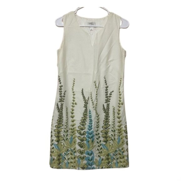 loft Dresses & Skirts - LOFT NWOT sleeveless split neck linen cotton novelty garden print knee length